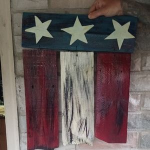 handmade primitive cedar flags approx 2 feet wide 2.5 feet tall